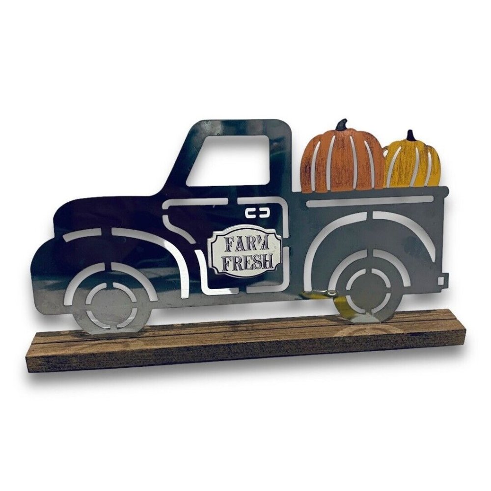 Metal "Farm Fresh" Truck with Pumpkins Fall Seasonal Tabletop Decor!